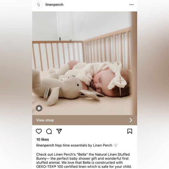 NWT Linen Perch Bella Natural Linen Bunny Stuffed Animal - Picture 8 of 9